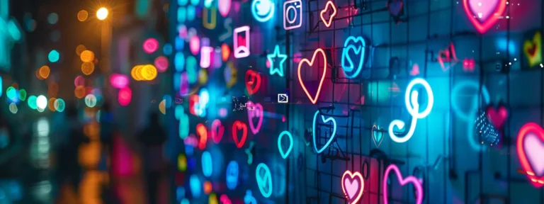 vibrant social media icons outlined in bright neon lights against a dark background.