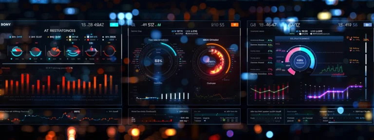 a modern digital dashboard displaying key performance indicators such as conversions and engagement rates, with colorful graphs and charts, showcasing the effectiveness of content marketing roi.